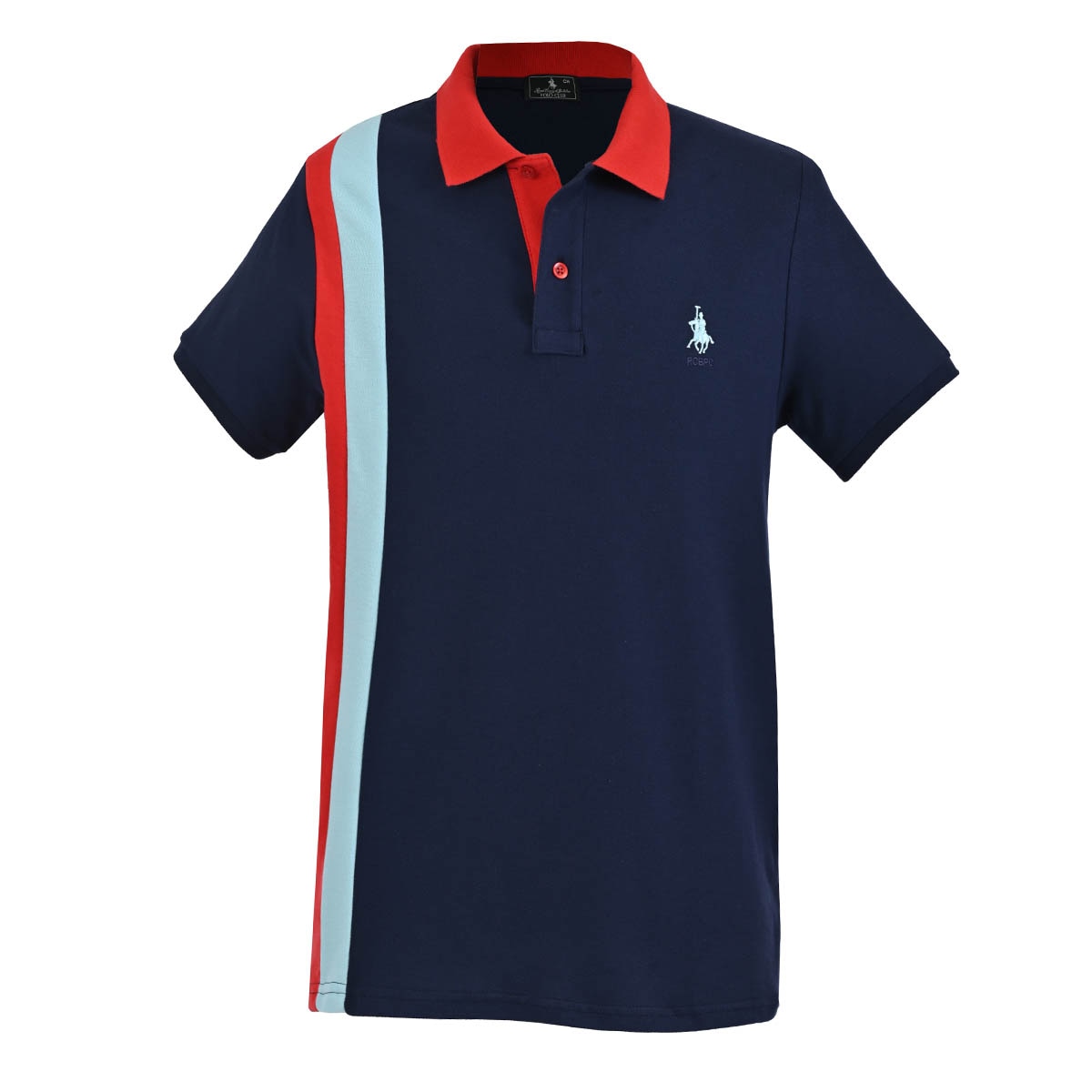 Playera Polo Diseño Contraste Manga Corta Polo Club Azul Combinado para Hombre