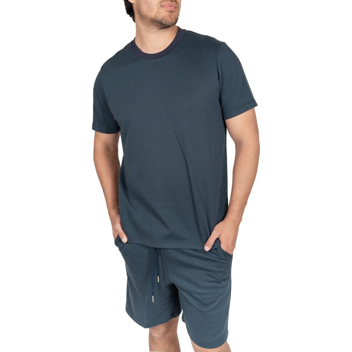 Pijama de Playera Manga Corta y Bermuda Royal Polo Club Azul Combinado para Hombre