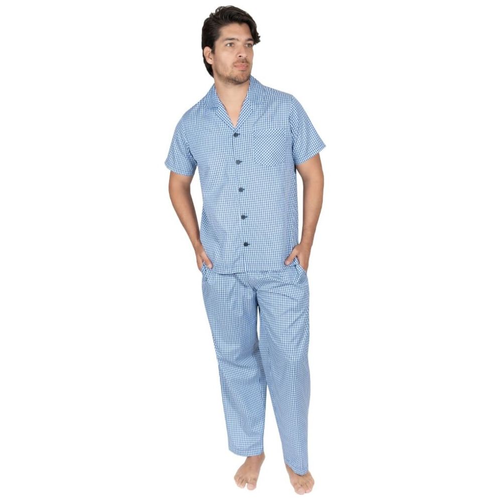 Pijama de Camisa Manga Larga y Pantalón Royal Polo Club Cuadros Azul Combinado para Hombre