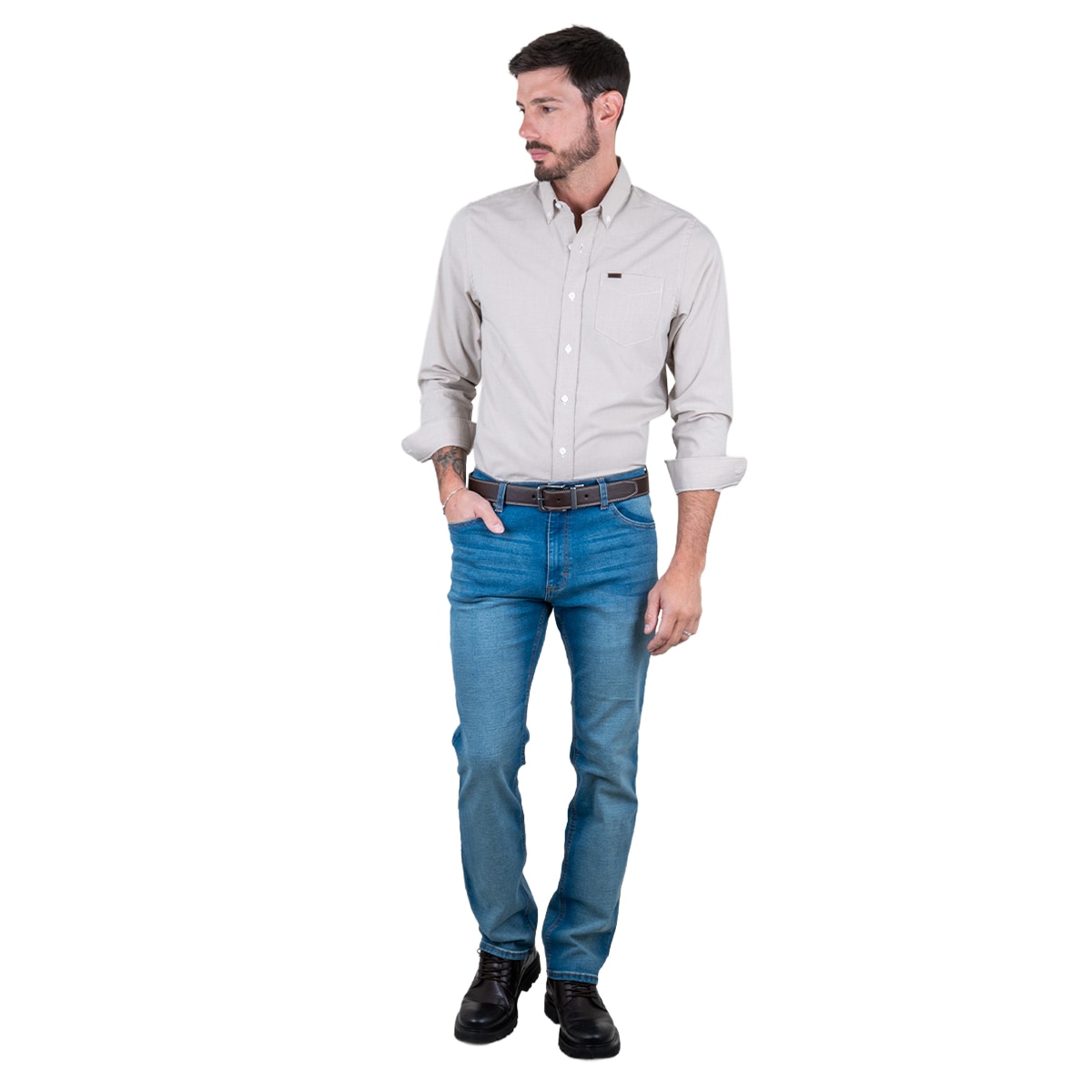 Camisa Fitted Lee Blanco Manga Larga para Hombre