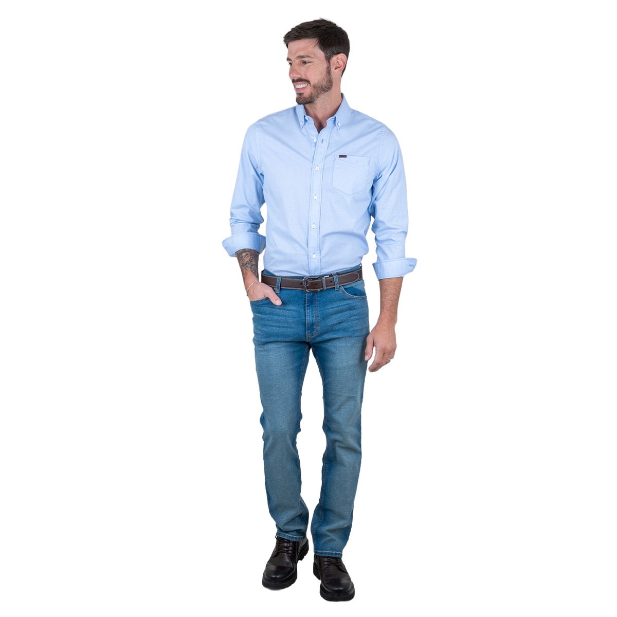 Camisa Fitted Lee Azul Claro Manga Larga para Hombre