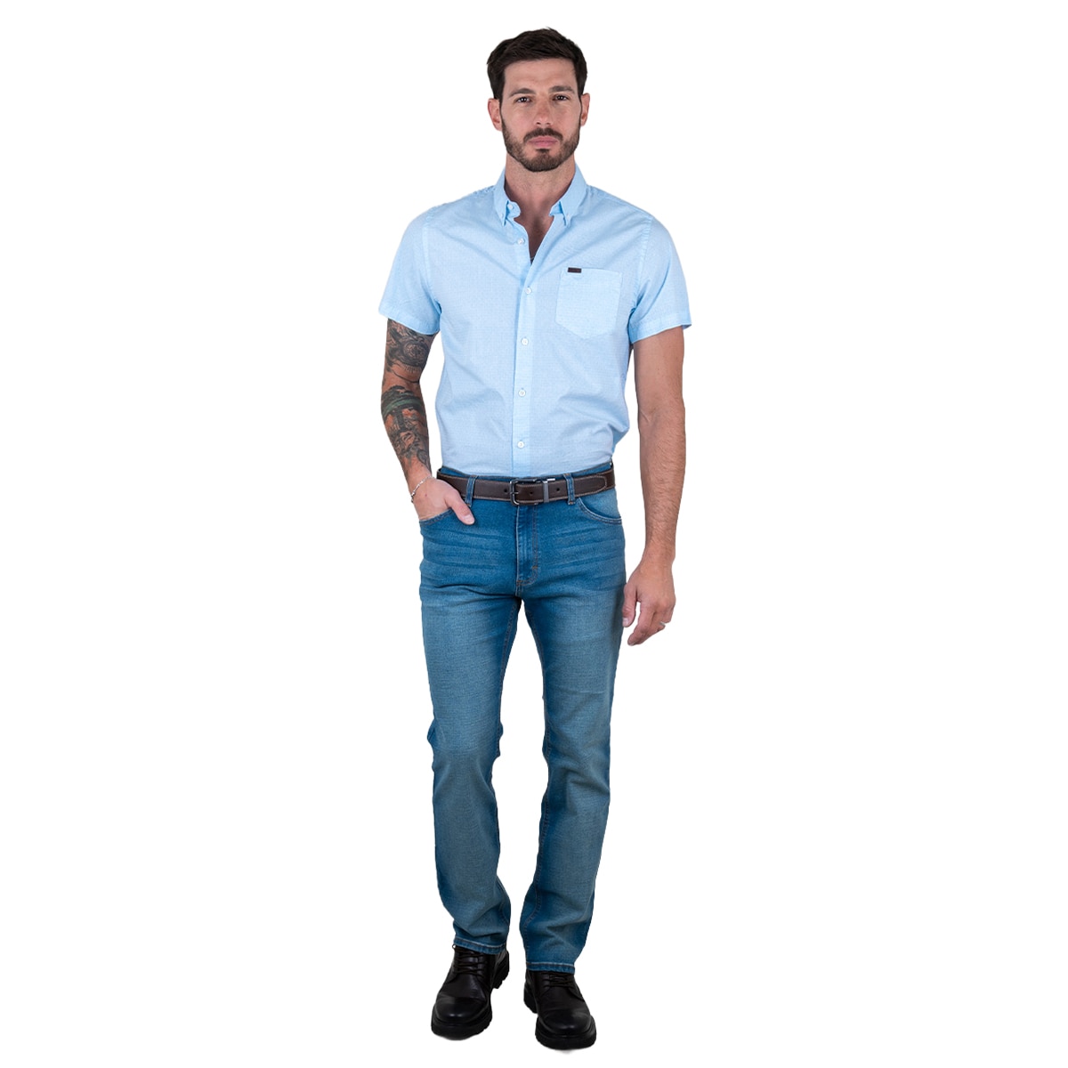 Camisa Slim Fit Lee Azul Claro Manga Corta para Hombre