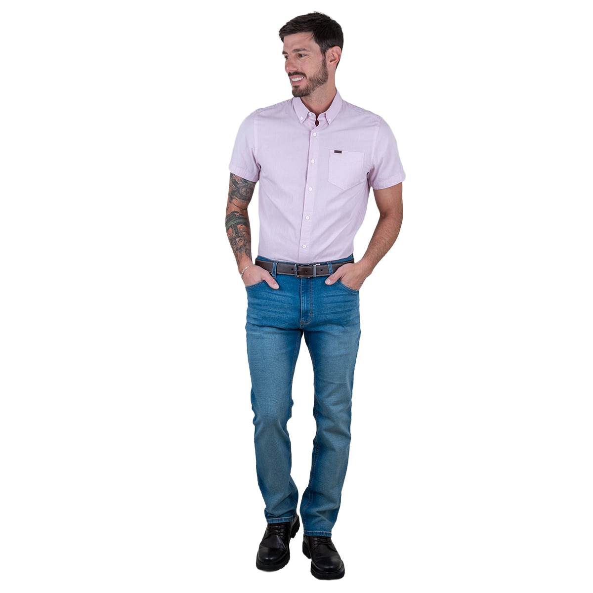 Camisa Slim Fit Lee Rosa Manga Corta para Hombre