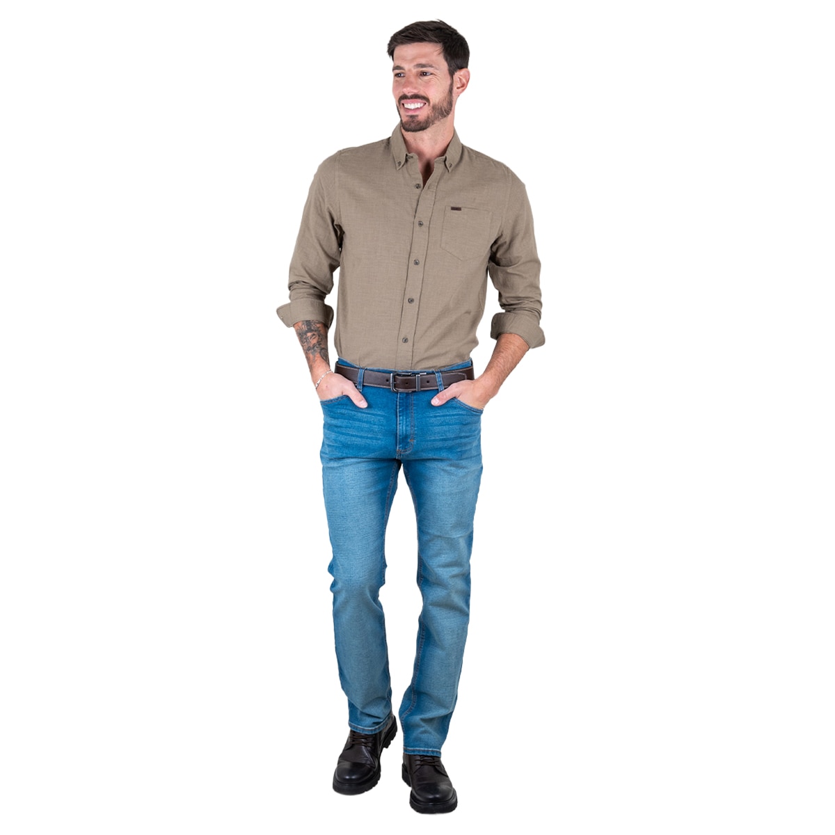 Camisa Fitted Lee Verde Manga Larga para Hombre