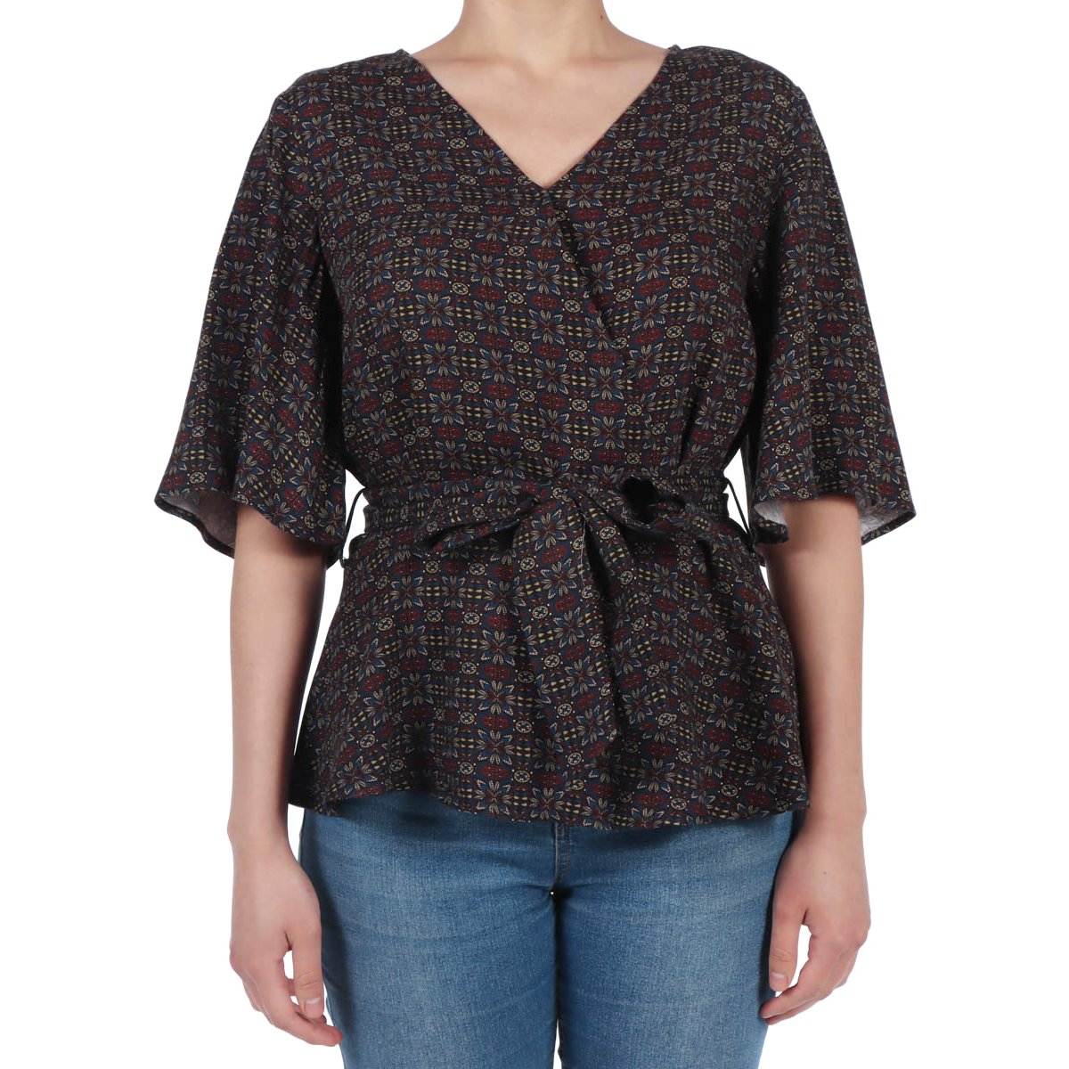 Blusa Cruzada Estampada Escote V Olán Delirium para Mujer