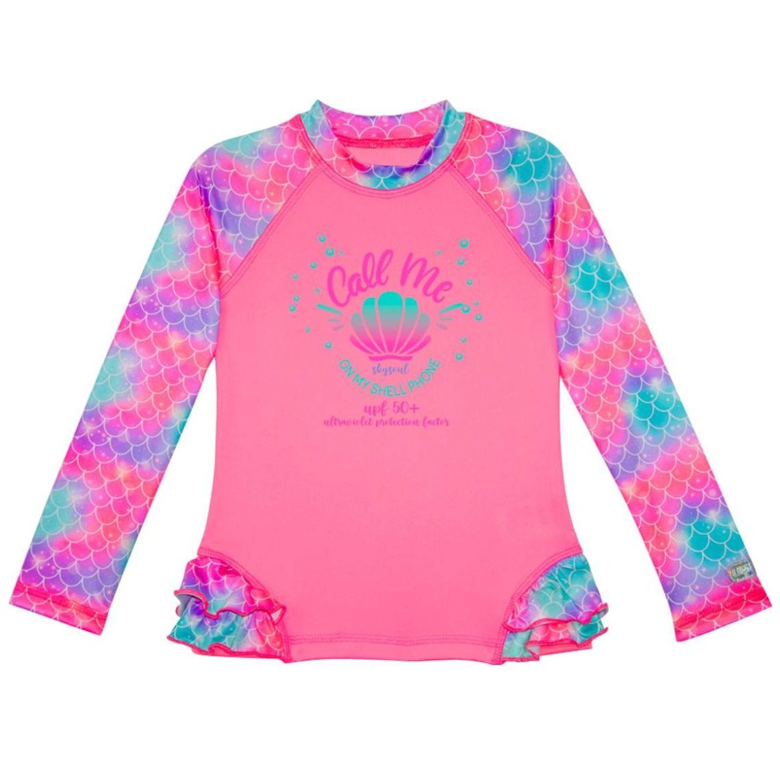 Traje Baño Playera Manga Larga con Olan Diseño Skysoul Rosa Combinado para Niña