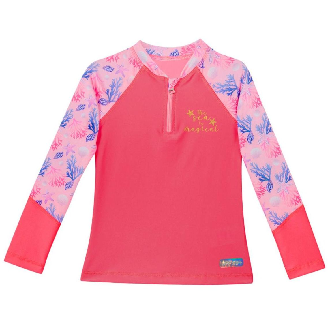 Traje Baño Playera Manga Larga con Diseño Skysoul Rosa Combinado para Niña
