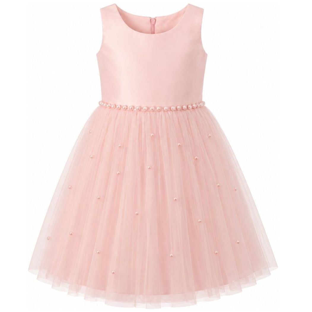Vestido de Fiesta Falda de Tul y Aplicación Perlas Pink Gallery Rosa para Niña