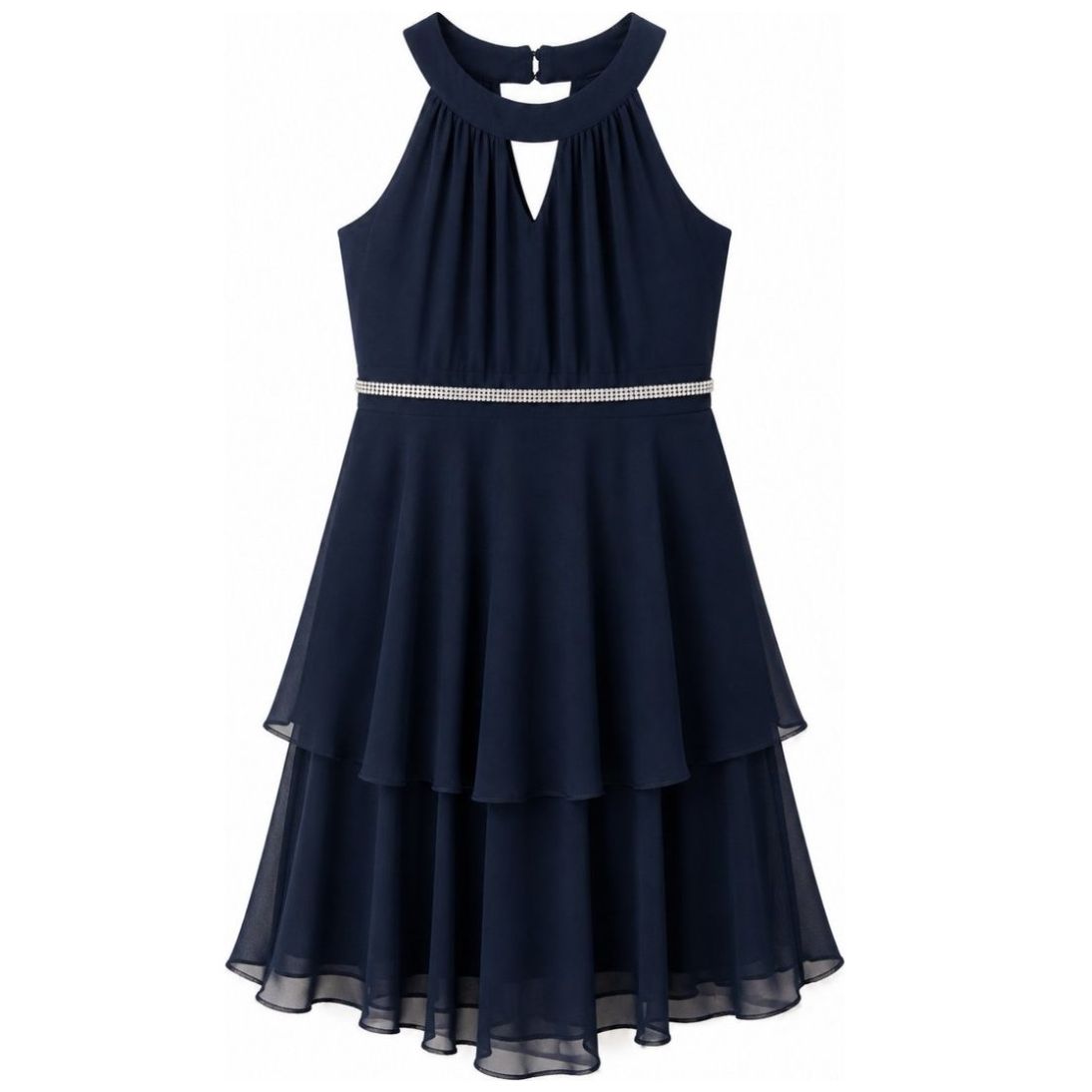 Vestido de Fiesta Cuello Halter en Tul con Brillos Pink Gallery Negro para Niña