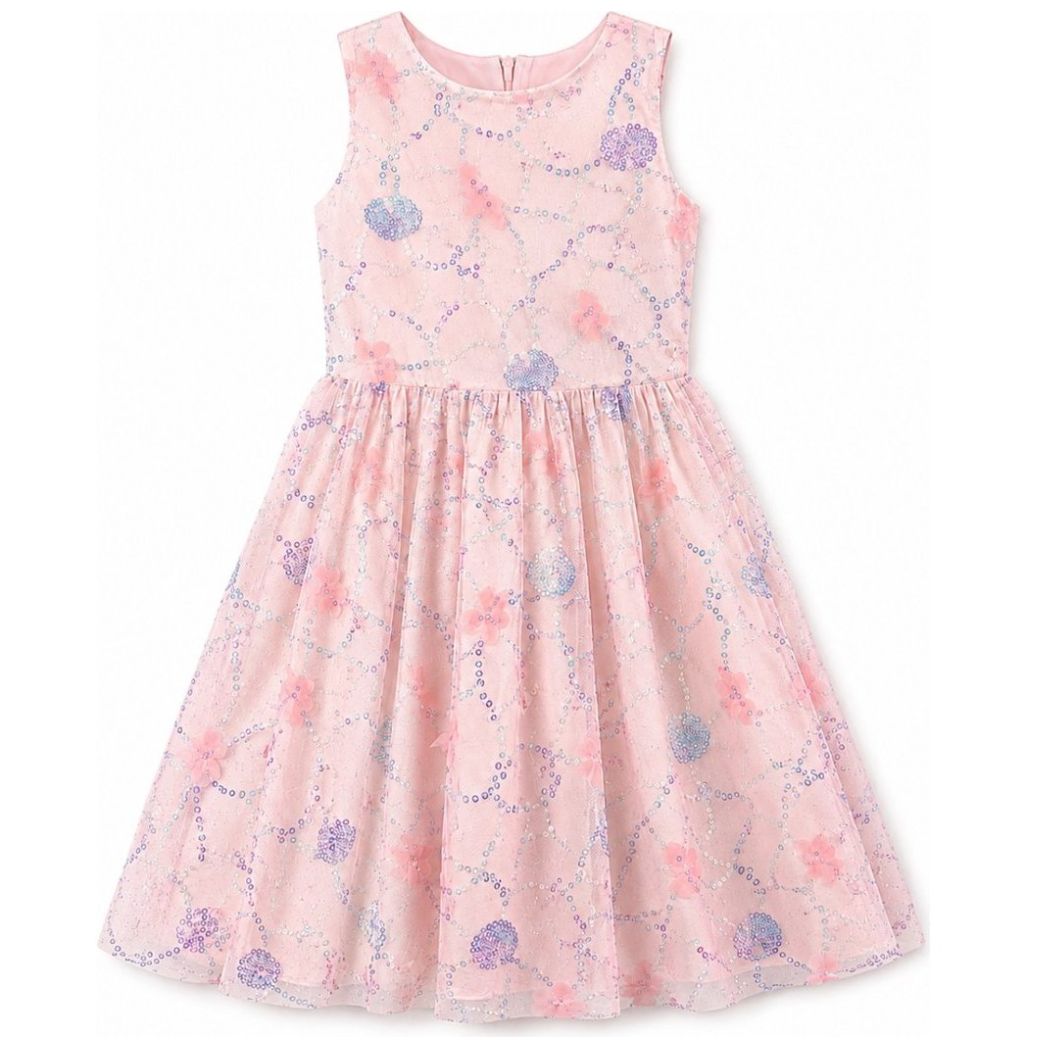 Vestido de Fiesta Sin Mangas con Diseño Bordado Flores Pink Gallery Rosa para Niña