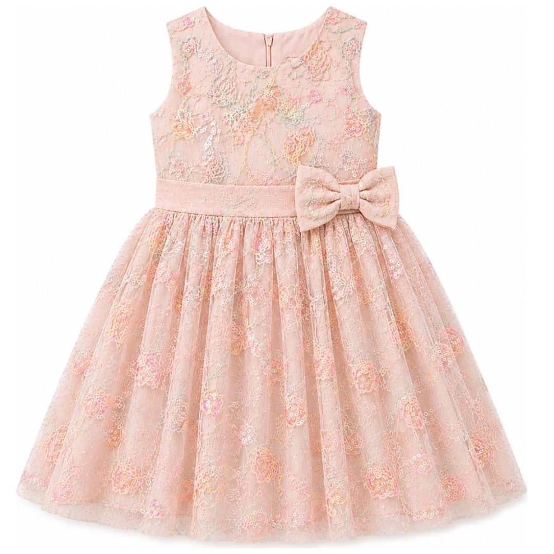 Vestido de Fiesta con Diseño Floreado Pink Gallery Rosa Aplicación Moño para Niña