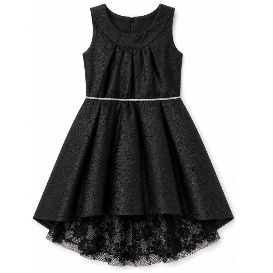 Vestido de Fiesta Sin Mangas Pink Gallery con Encaje Negro para Niña
