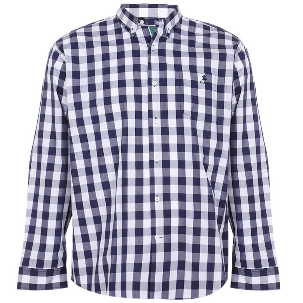 Camisa Manga Larga de Cuadros Azul Polo Club para Hombre Plus