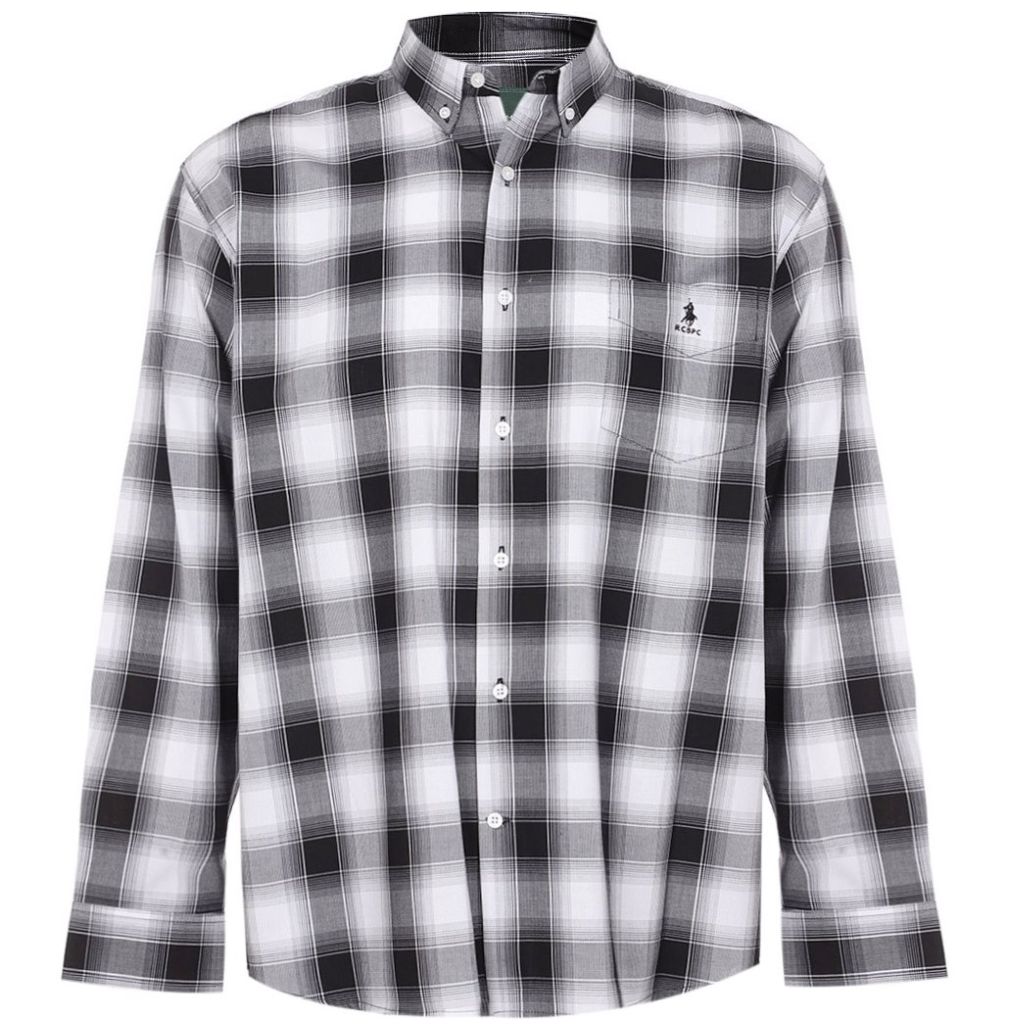 Camisa Manga Larga de Cuadros Negro Polo Club para Hombre Plus