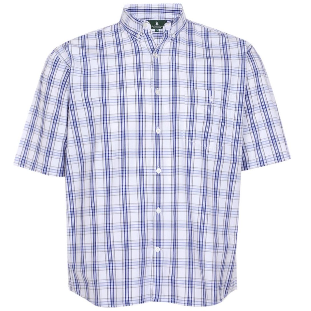 Camisa Manga Corta de Cuadros Azul Polo Club para Hombre Plus