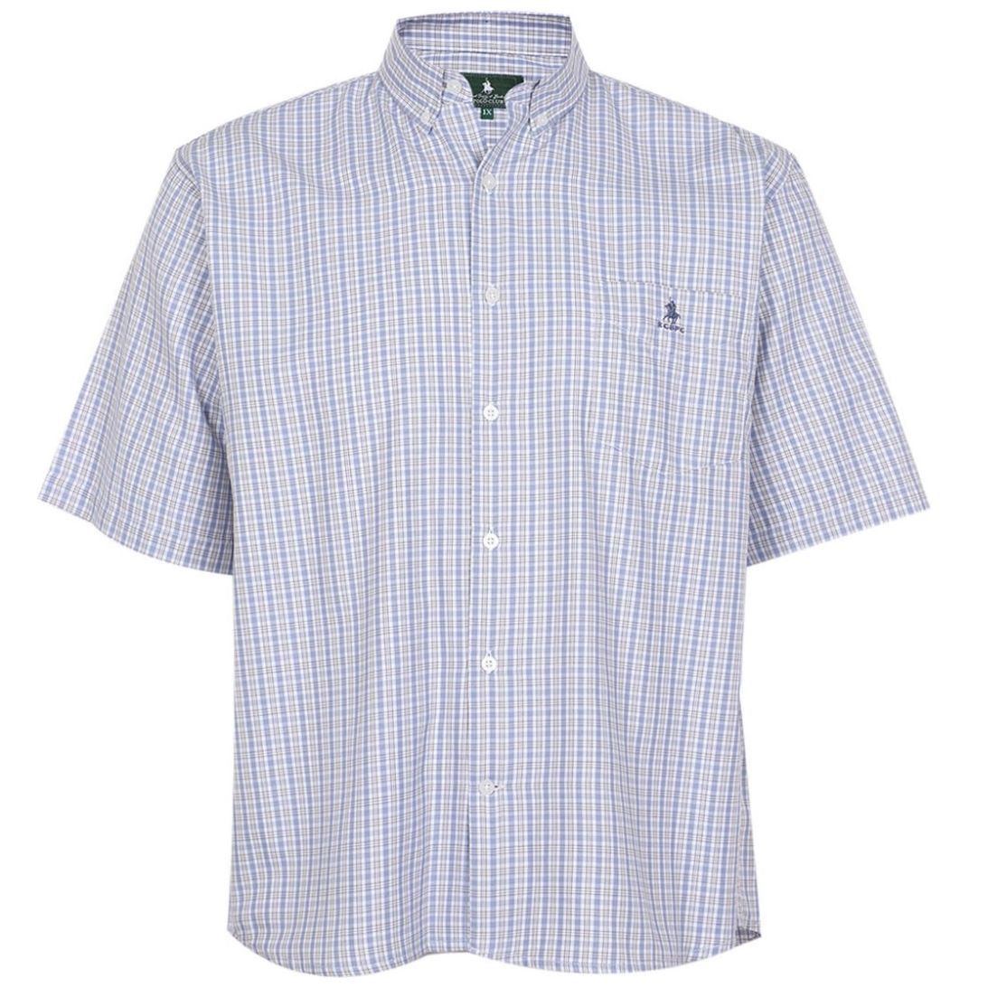 Camisa Manga Corta de Cuadros Gris Polo Club para Hombre Plus