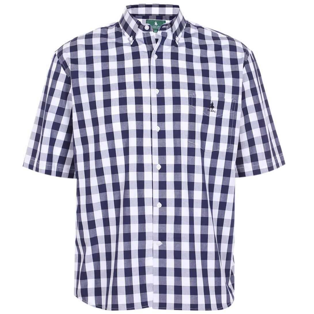 Camisa Manga Corta de Cuadros Azul Polo Club para Hombre Plus