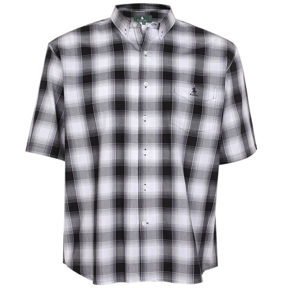 Camisa Manga Corta de Cuadros Gris Polo Club para Hombre Plus