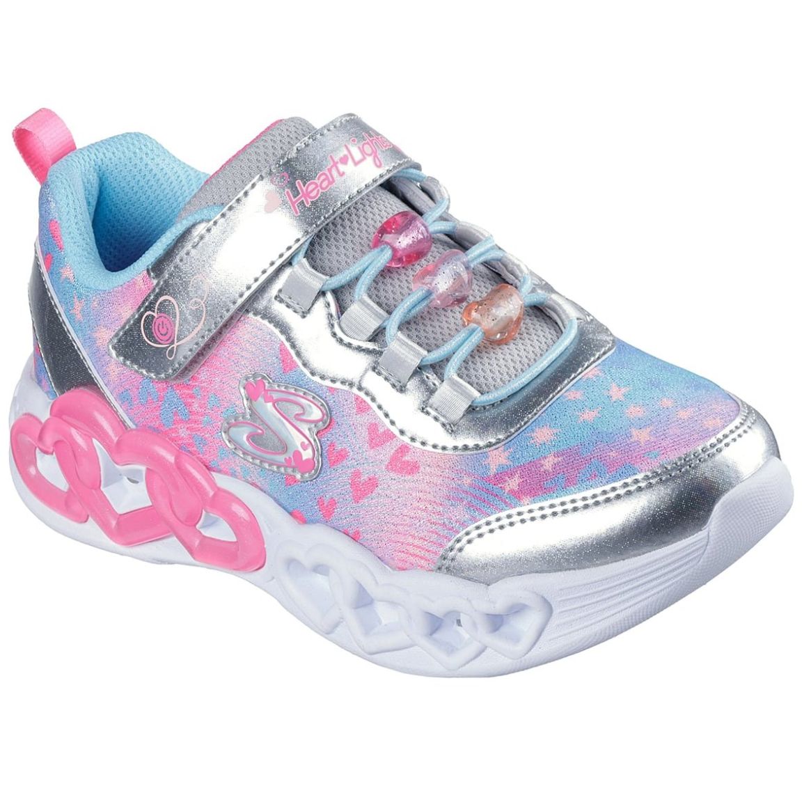 Tenis Heart Lights Skechers Plateado Ajuste Velcro para Niña