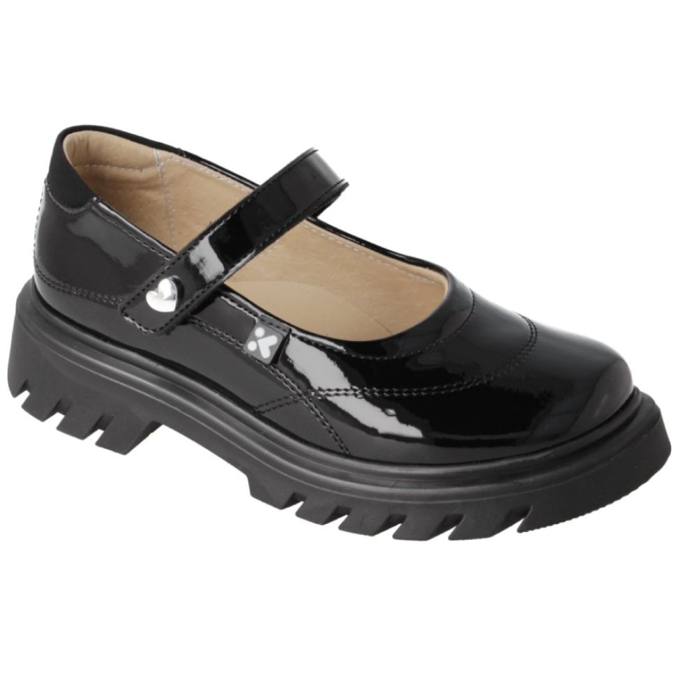 Zapato Escolar en Charol Karsten Negro con Ajuste Velcro para Niña