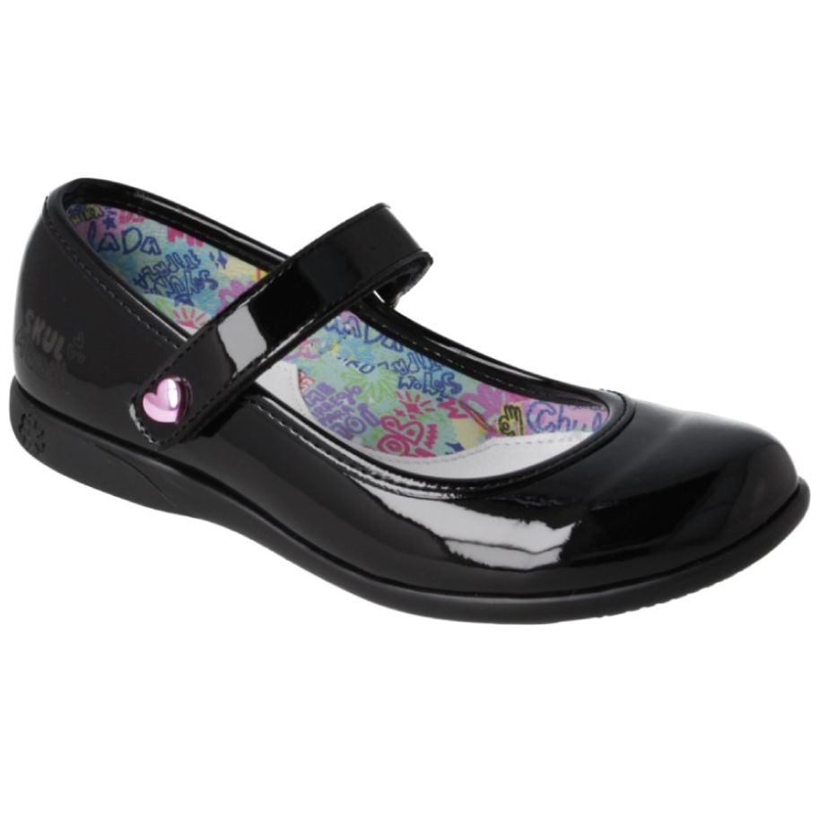 Zapato Escolar en Charol Distroller Negro con Ajuste Velcro para Niña