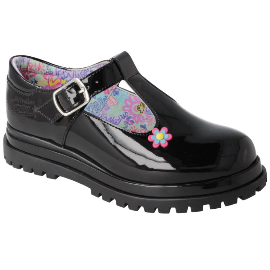 Zapato Escolar en Charol Distroller Negro Traba-T Ajuste Hebilla para Niña