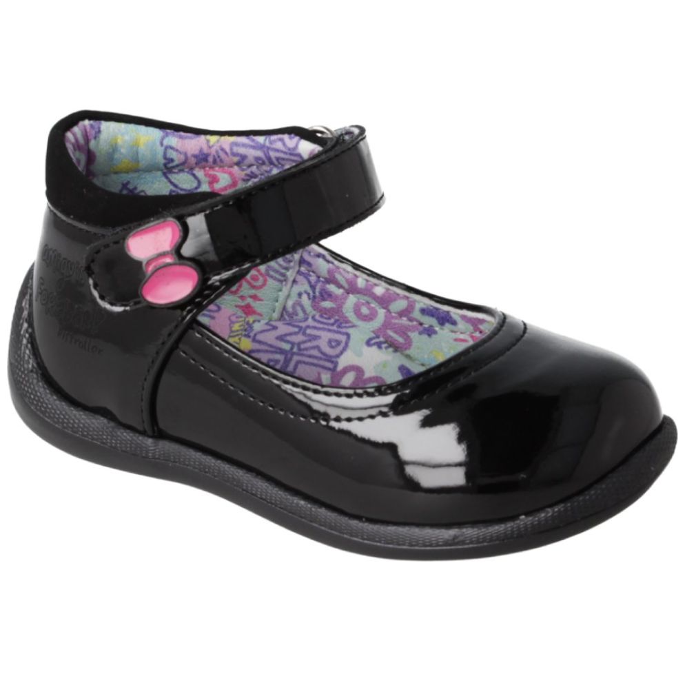 Zapato Escolar en Charol Distroller Negro con Ajuste Velcro para Niña
