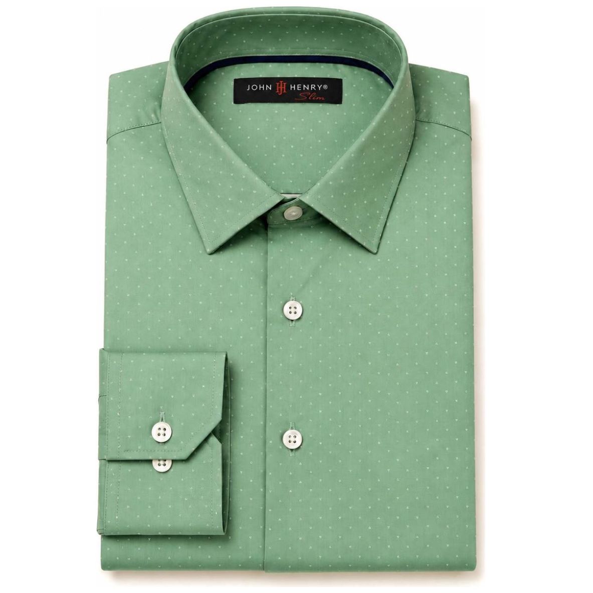Camisa Slim Puntos Verde John Henry Manga Larga para Hombre Plus