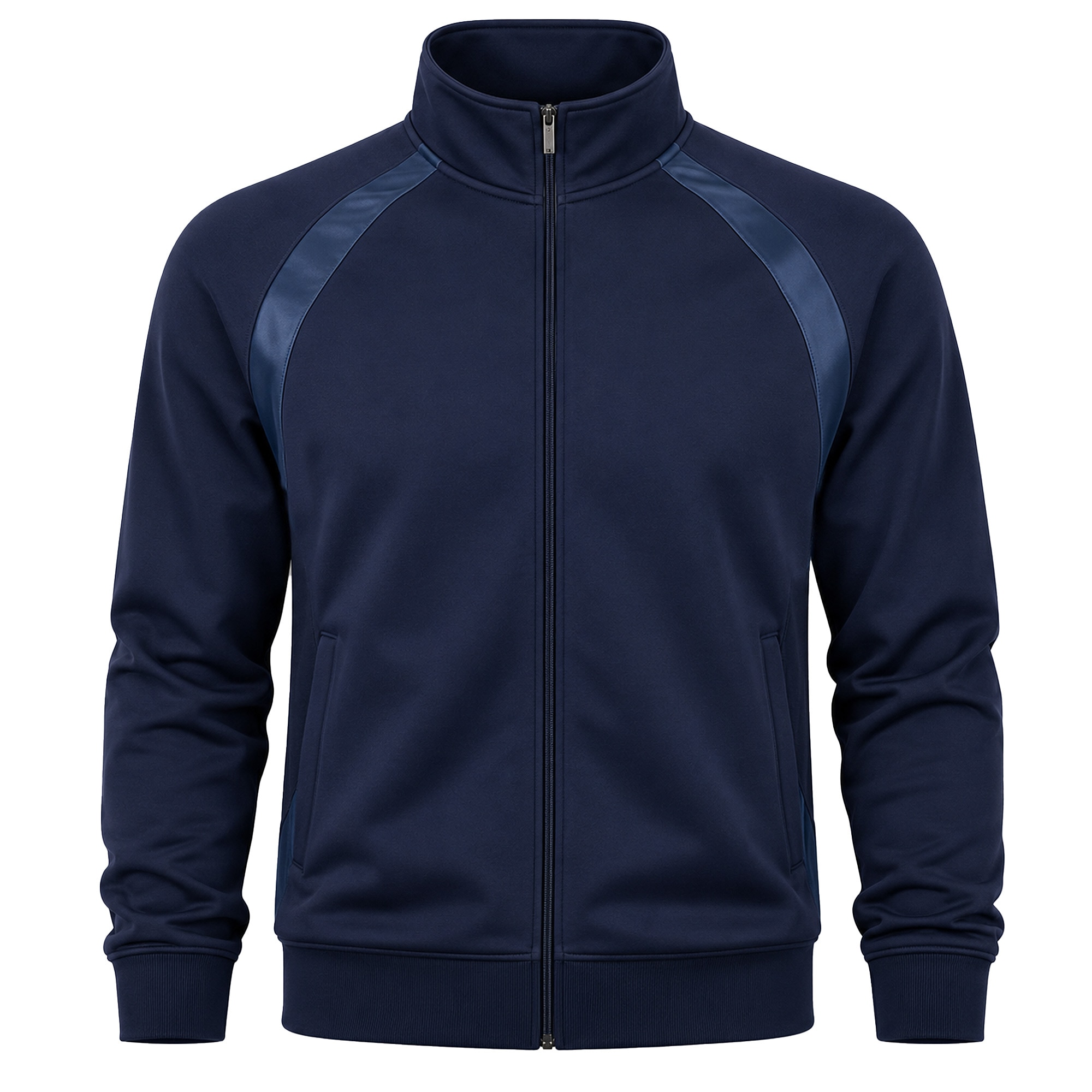 Sudadera Manga Ranglán con Contrastes Generra Azul Oscuro y Cierre Frontal para Hombre