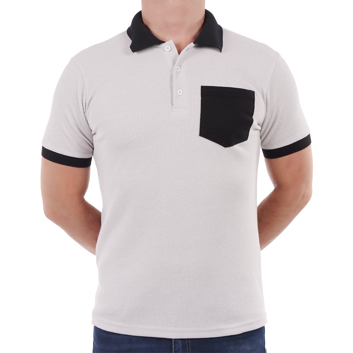 Playera Polo con Textura Manga Corta Silver Plate Hombre