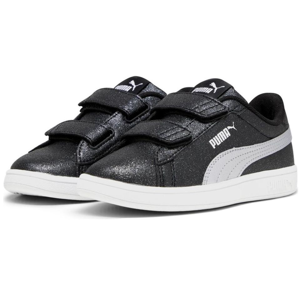 Tenis Puma Smash Glitz Glam Negro con Ajuste Velcro para Niña