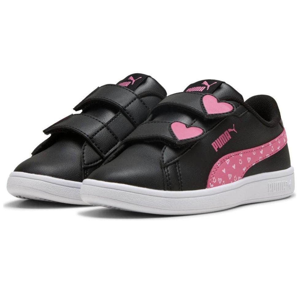 Tenis Puma Smash Hearty Negro con Ajuste Velcro para Niña