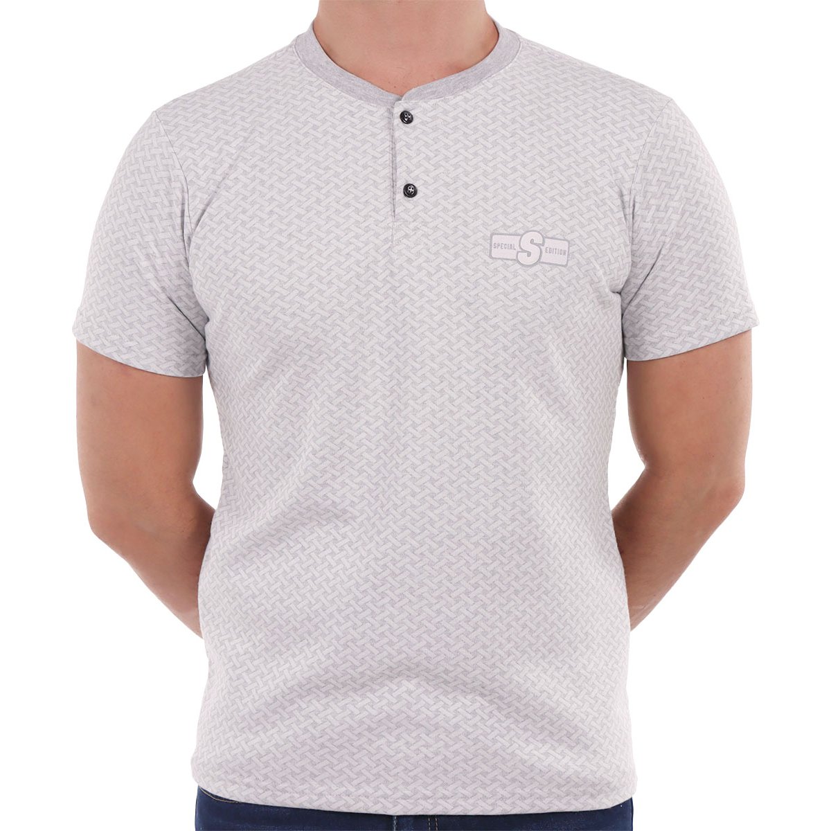 Playera Henley Manga Corta Moda Silver Plate para Hombre
