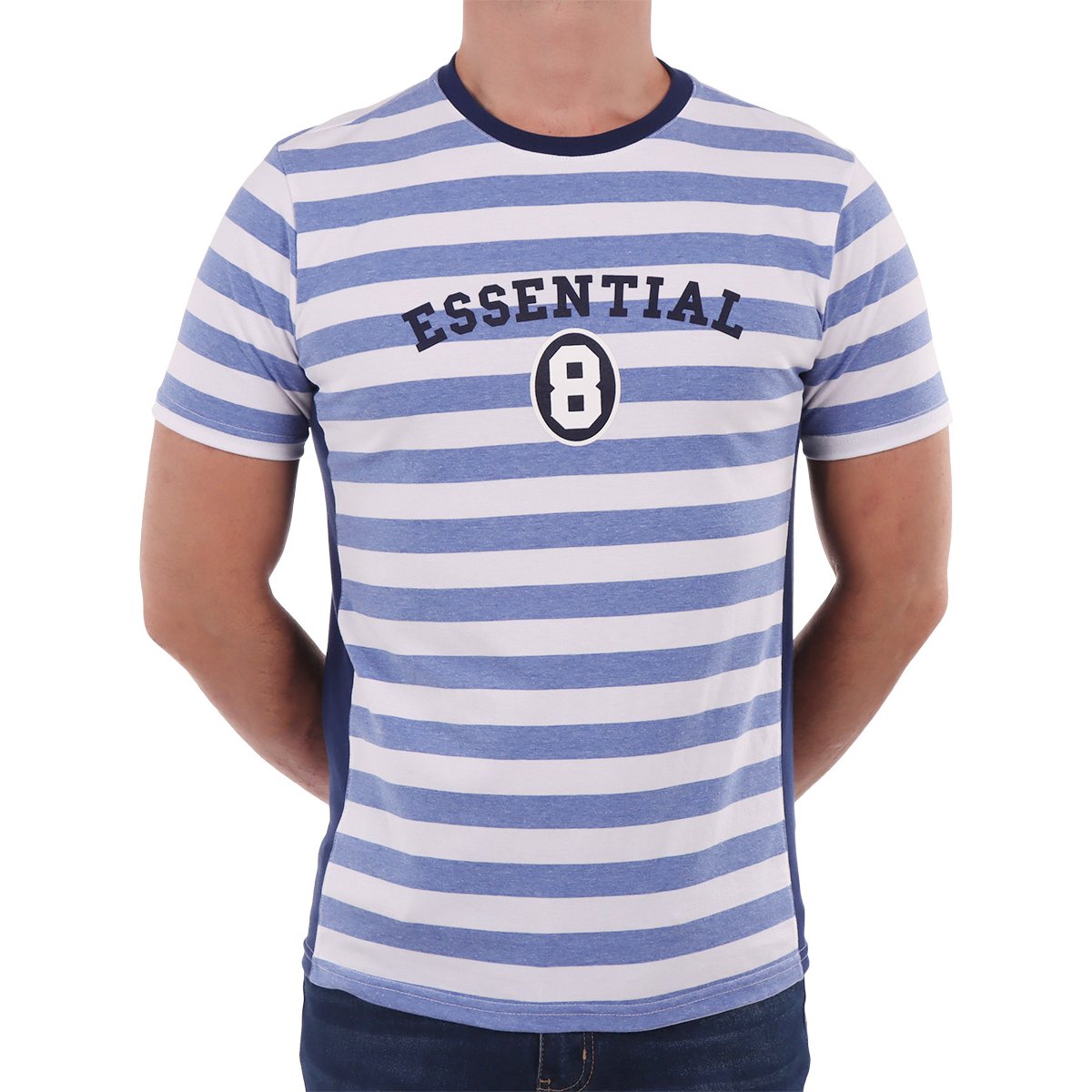 Playera Rayas Essential Manga Corta Silver Plate Hombre