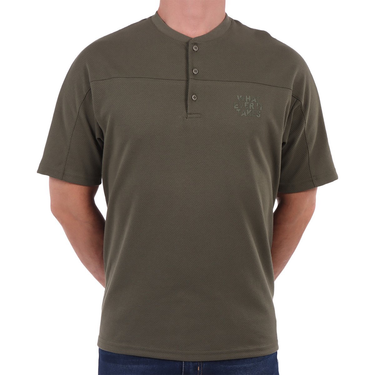Playera Henley Manga Corta Casual Silver Plate para Hombre