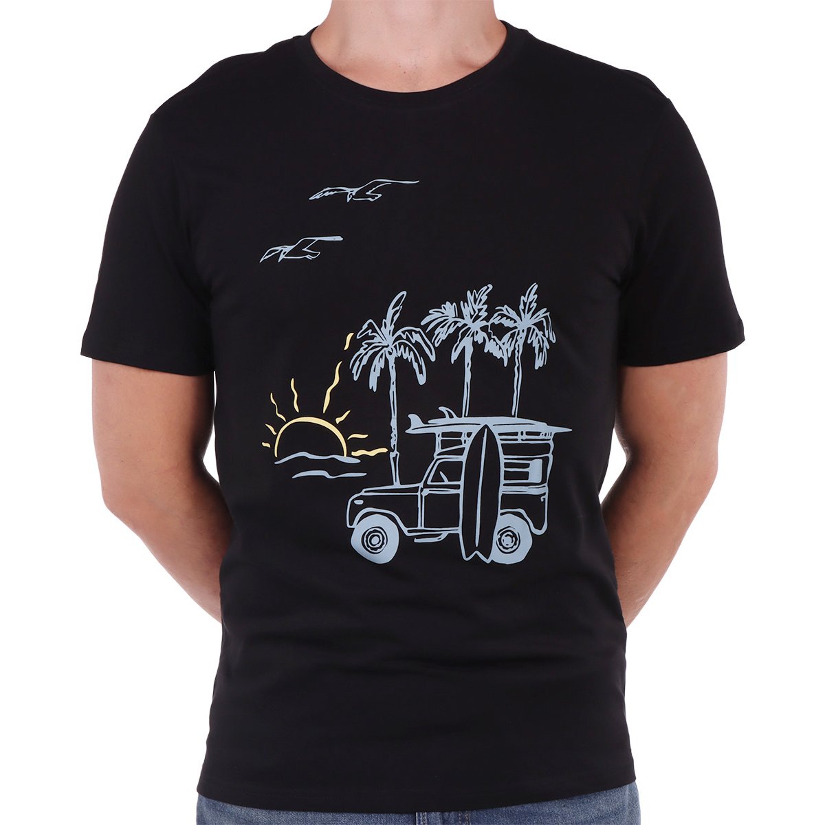Playera Gráfico Playa Manga Corta Casual Jeanious Hombre