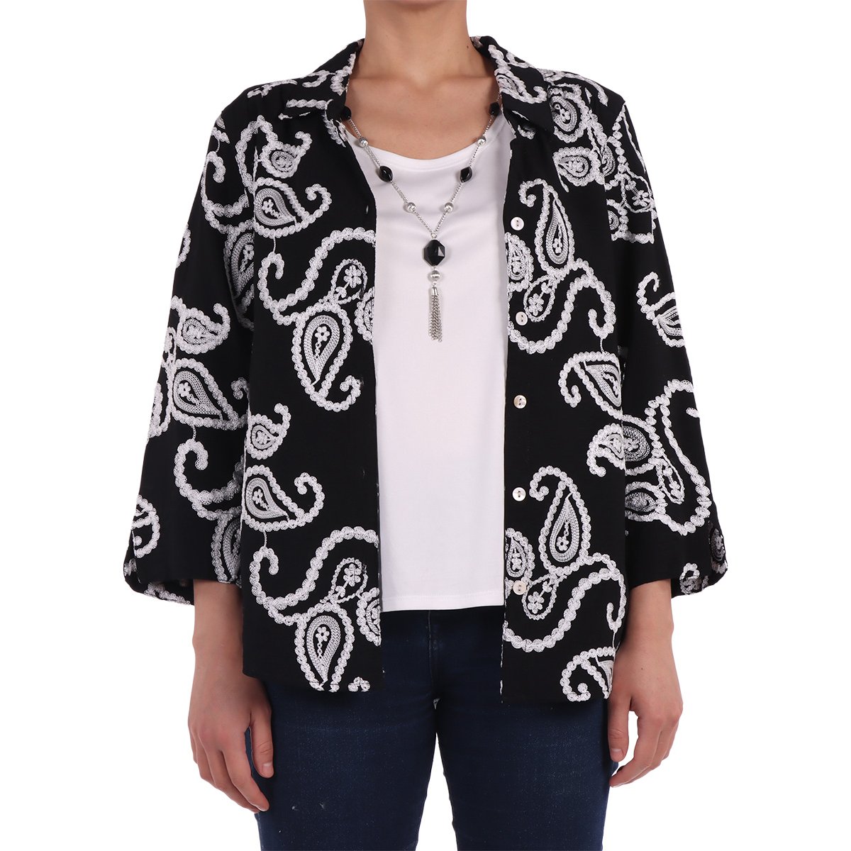 Blusa Bordado Paisley Manga 3/4 Alfred Dunner para Mujer
