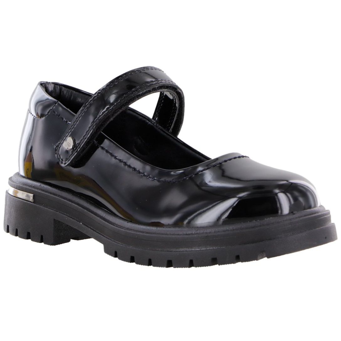 Zapato Escolar en Charol Bambino Negro Ajuste Velcro para Niña