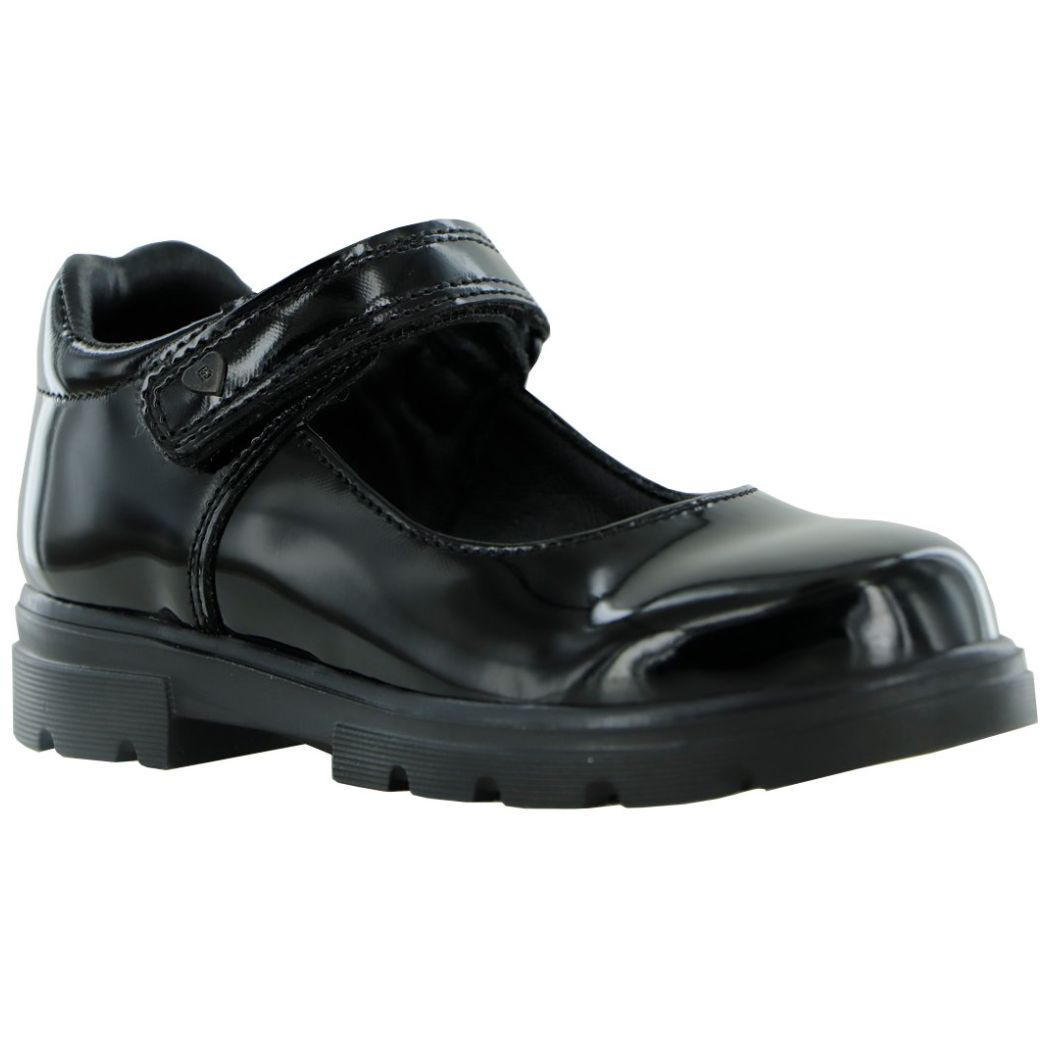 Zapato Escolar en Charol Bambino Negro Ajuste Velcro para Niña