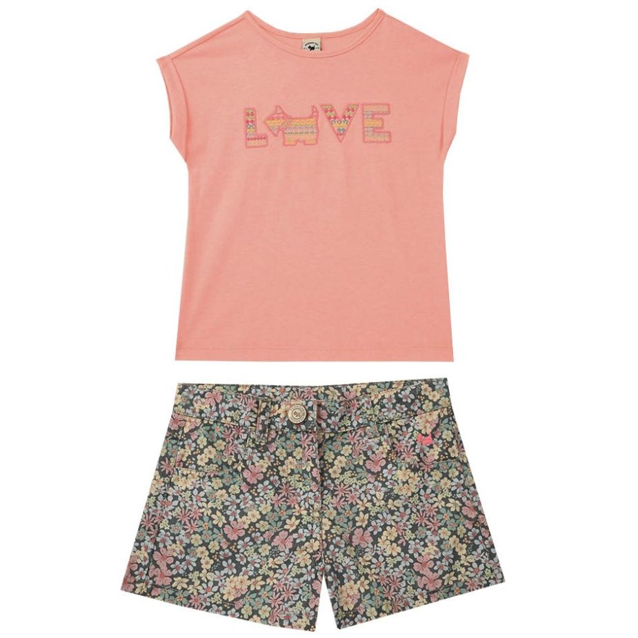 Conjunto Playera Manga Corta Y Short Floreana Ferrioni para Niña