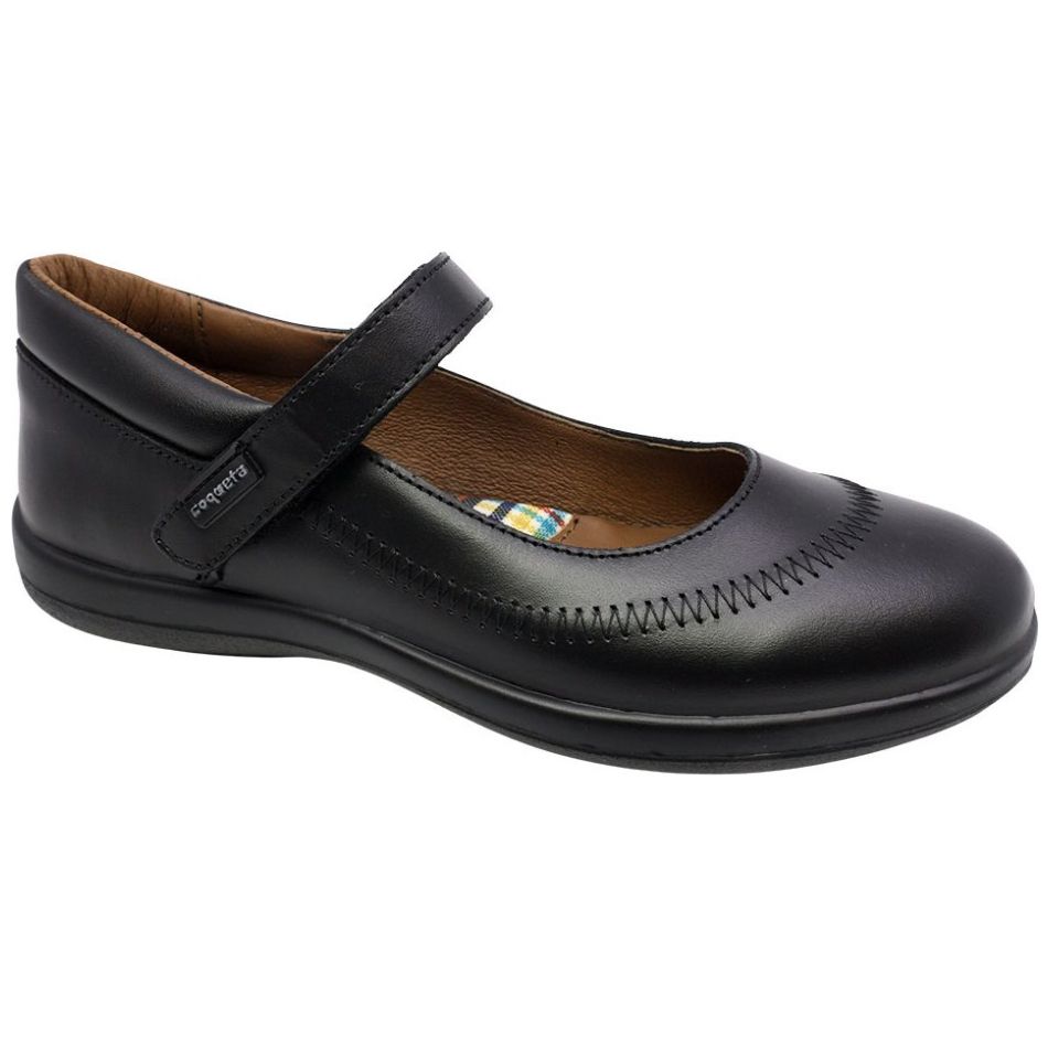 Zapato Escolar Coqueta Negro Ajuste Velcro para Niña