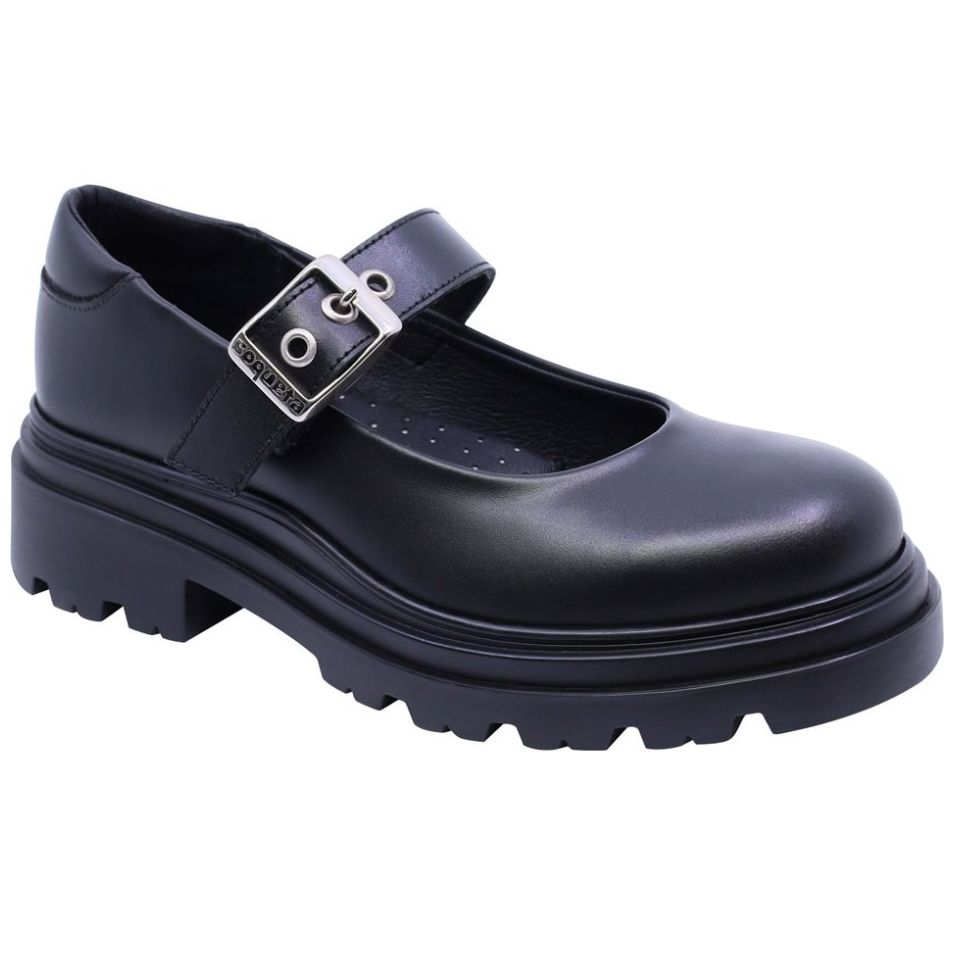 Zapato Escolar Suela Dentada Coqueta Negro Ajuste Hebilla para Niña