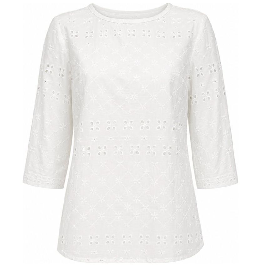 Blusa Eyelet Cuello Redondo Chaps para Mujer
