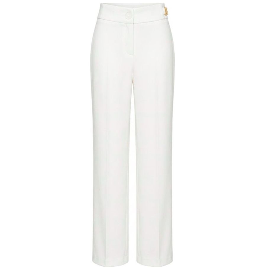 Pantalón Liso Recto con Aplicación Chaps para Mujer
