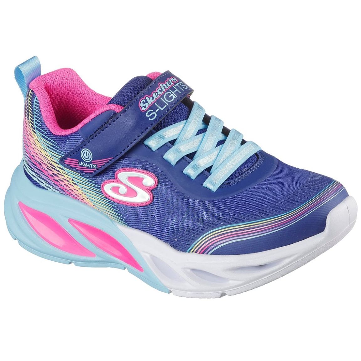 Tenis con Luces Skechers S‑Lights Cosmic Glow Rainbow Dream Azul para Niña
