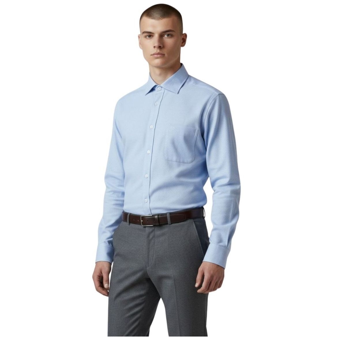 Camisa de Vestir Azul Lisa Oscar de la Renta Manga Larga para Hombre