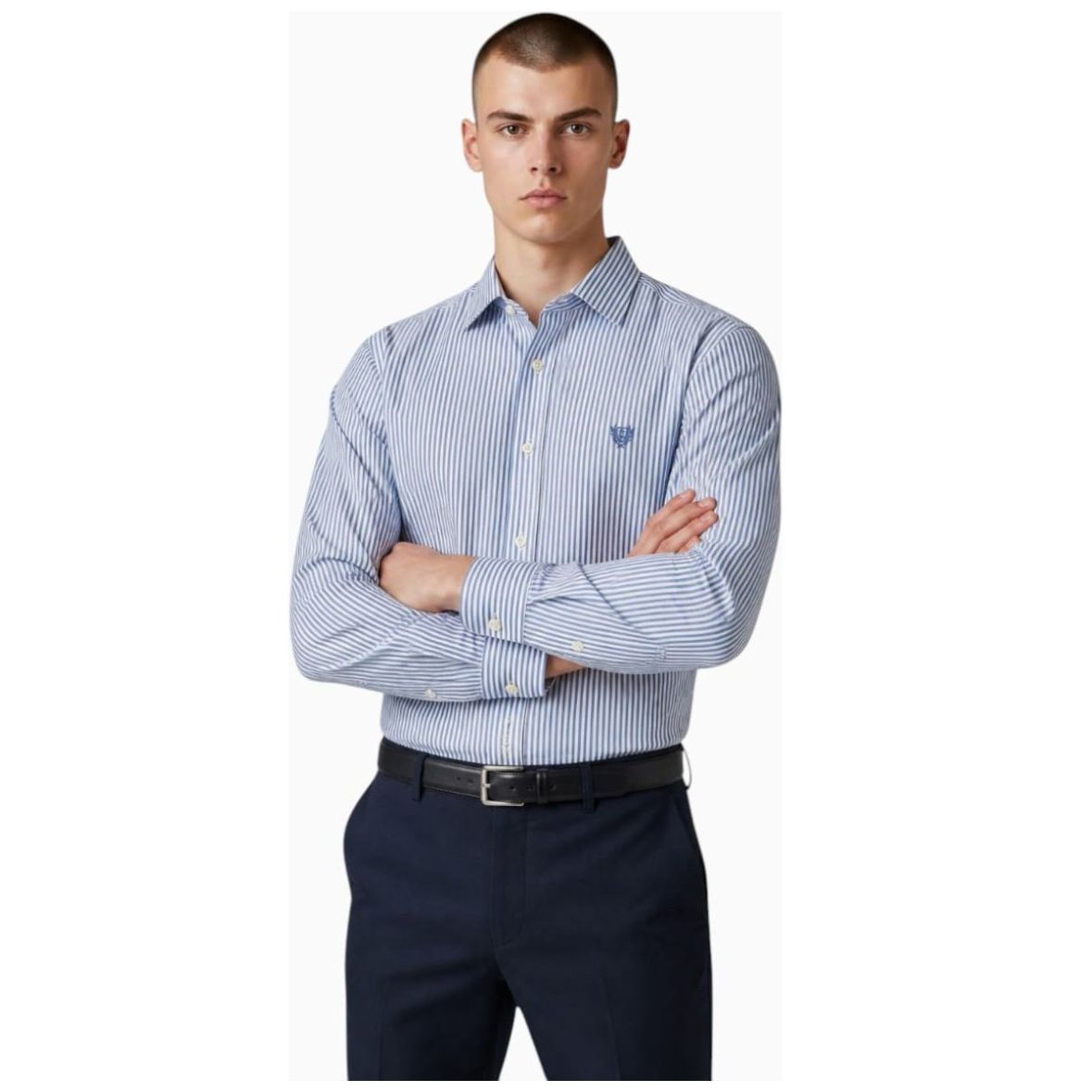 Camisa de Vestir Azul de Rayas Chaps Manga Larga para Hombre