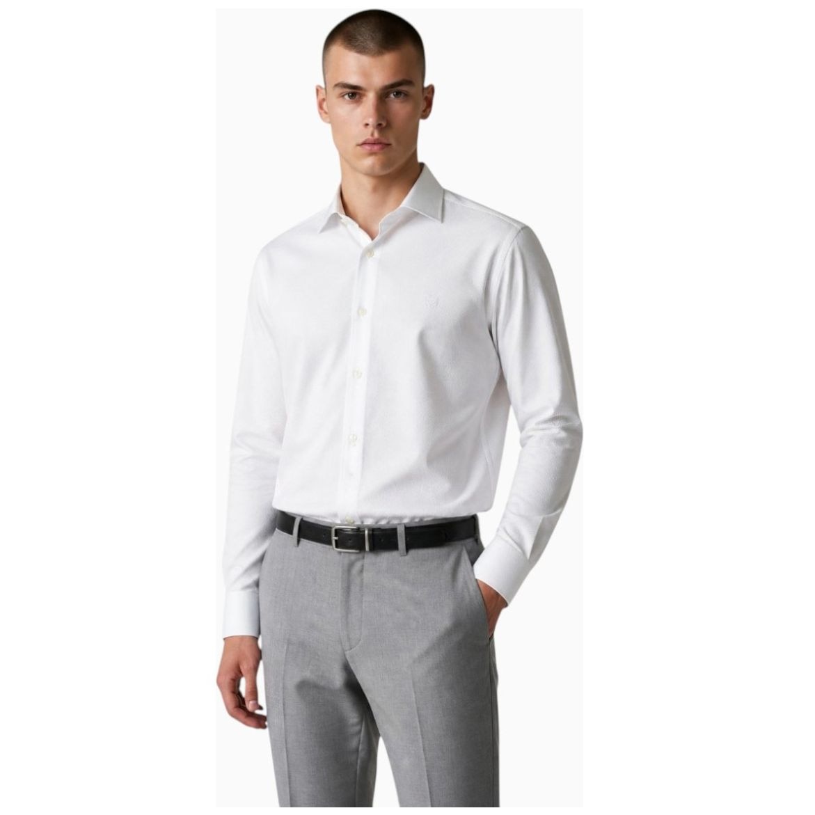 Camisa de Vestir Blanca Lisa Chaps Manga Larga para Hombre