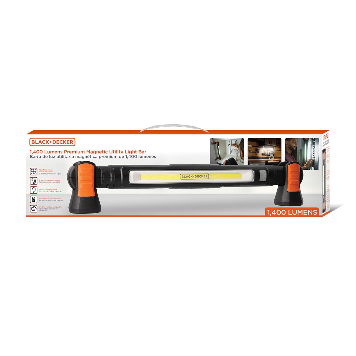 Barra de Luz Magnética Multiusos Premium de Black + Decker de 1400 Lúmenes con Función de Banco de Baterías