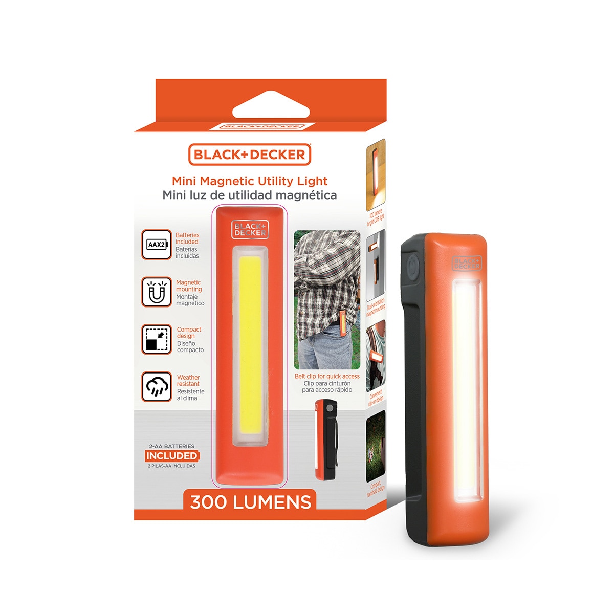 Mini Linterna de Mano Black + Decker de 300 Lúmenes con Pilas Incluidas